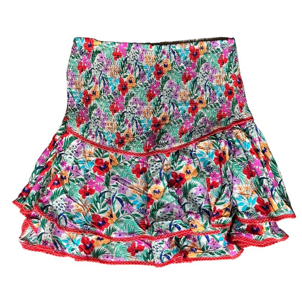 Lost + Wander Floral Skirt Size M – Multicolor Layered Hem, Boho Cottagecore